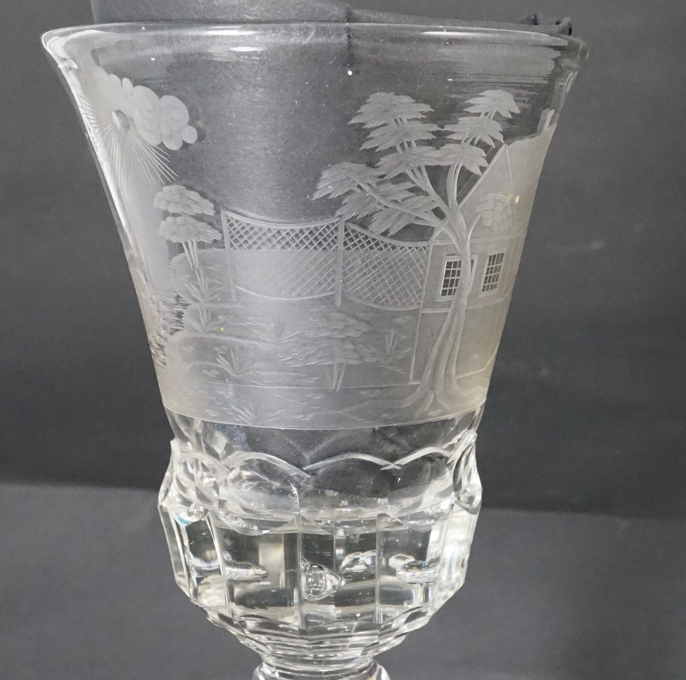 A Dutch engraved glass goblet, 18th century